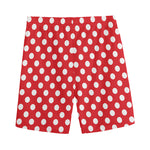 Red And White Polka Dot Pattern Print Men's Sports Shorts