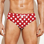 Red And White Polka Dot Pattern Print Men's Swim Briefs