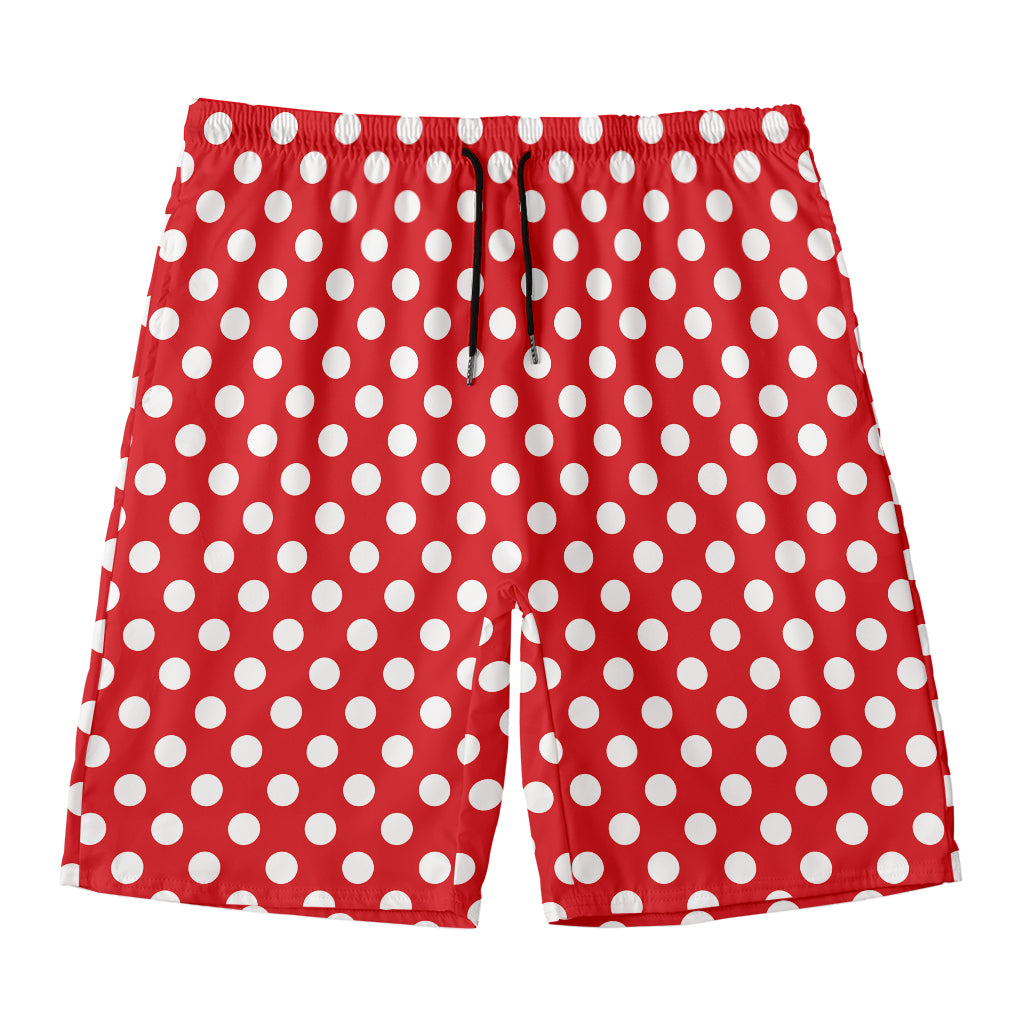 Red And White Polka Dot Pattern Print Men's Swim Trunks
