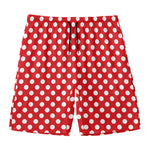 Red And White Polka Dot Pattern Print Men's Swim Trunks