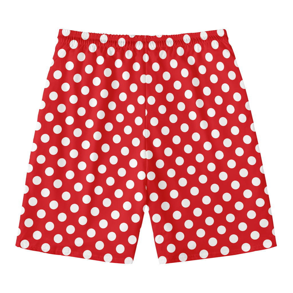 Red And White Polka Dot Pattern Print Men's Swim Trunks