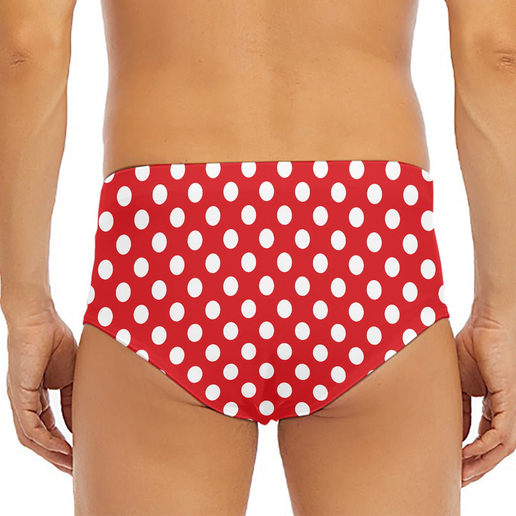 Red And White Polka Dot Pattern Print Men's Triangle Swim Briefs