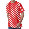 Red And White Polka Dot Pattern Print Men's Velvet T-Shirt
