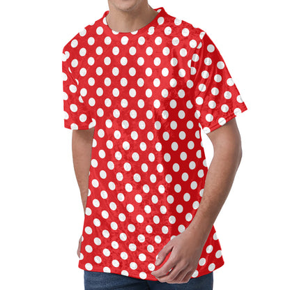 Red And White Polka Dot Pattern Print Men's Velvet T-Shirt
