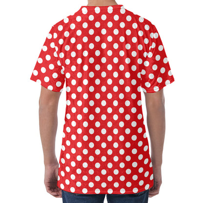 Red And White Polka Dot Pattern Print Men's Velvet T-Shirt