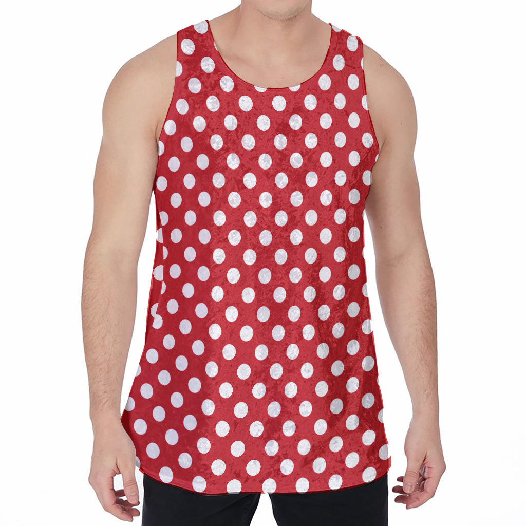 Red And White Polka Dot Pattern Print Men's Velvet Tank Top