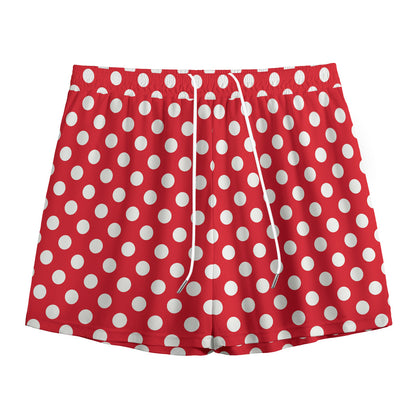 Red And White Polka Dot Pattern Print Mesh Shorts