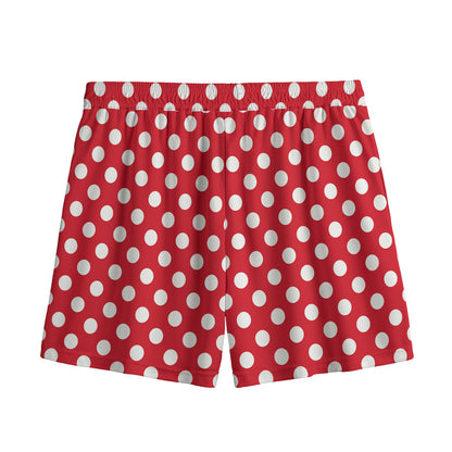 Red And White Polka Dot Pattern Print Mesh Shorts