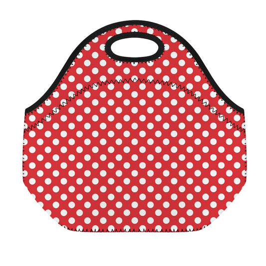 Red And White Polka Dot Pattern Print Neoprene Lunch Bag