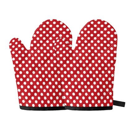 Red And White Polka Dot Pattern Print Oven Mitts