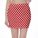 Red And White Polka Dot Pattern Print Pencil Mini Skirt