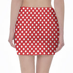 Red And White Polka Dot Pattern Print Pencil Mini Skirt