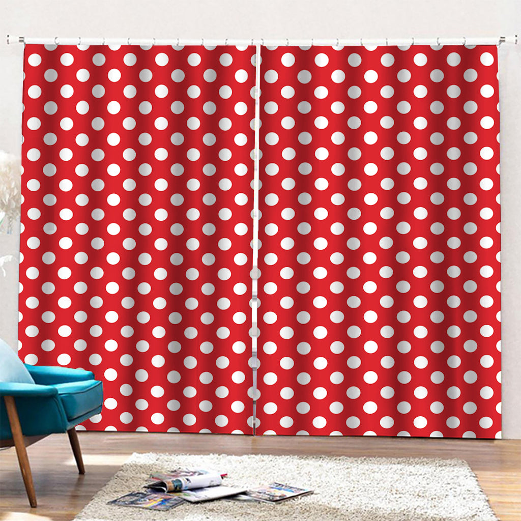 Red And White Polka Dot Pattern Print Pencil Pleat Curtains