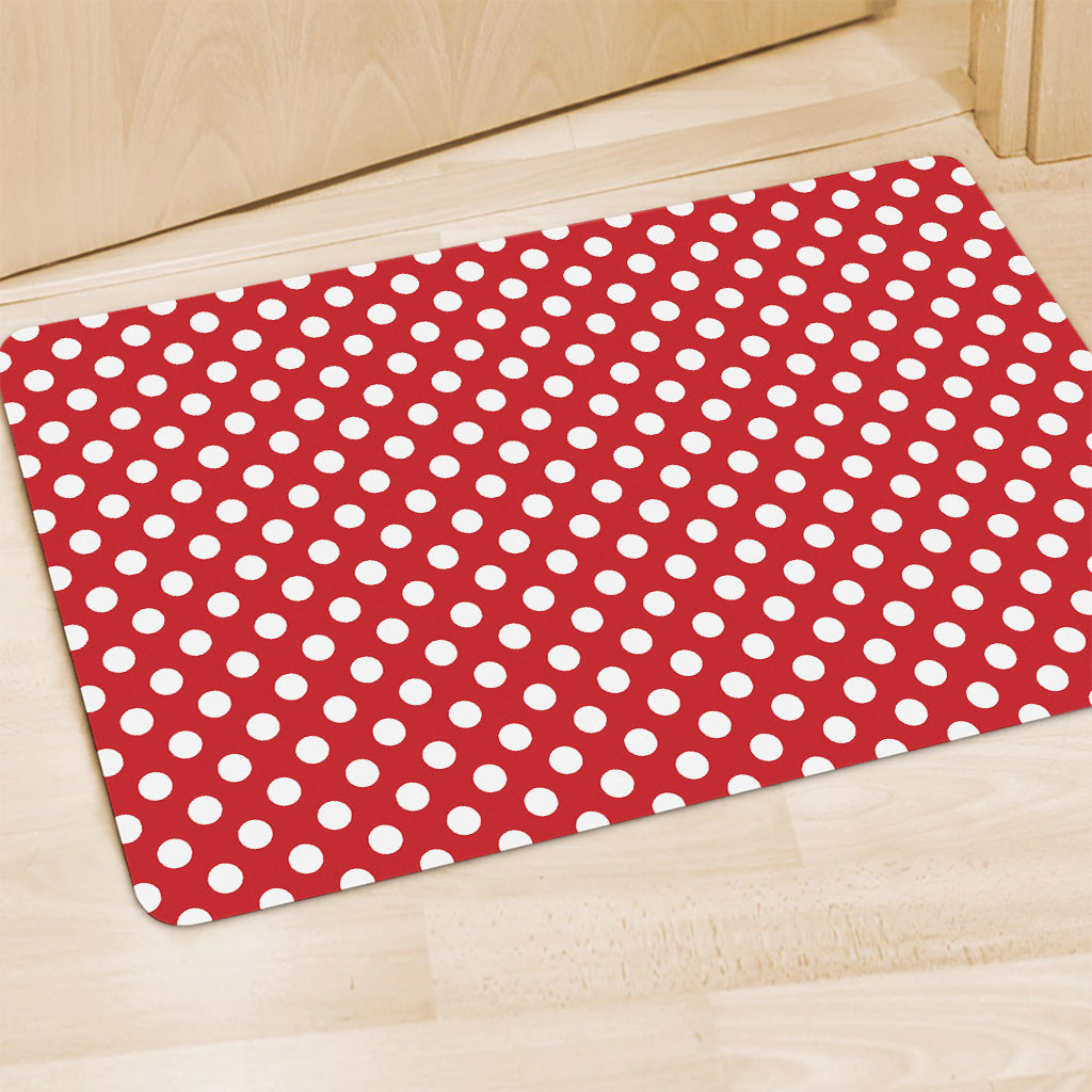 Red And White Polka Dot Pattern Print Polyester Doormat