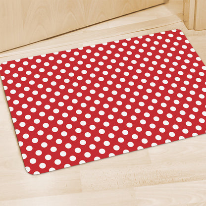 Red And White Polka Dot Pattern Print Polyester Doormat
