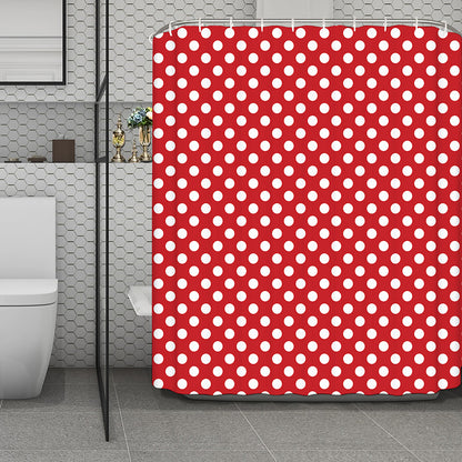 Red And White Polka Dot Pattern Print Polyester Shower Curtain