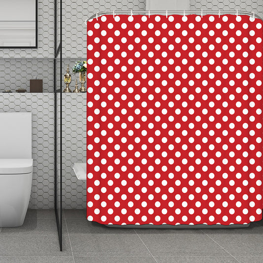 Red And White Polka Dot Pattern Print Polyester Shower Curtain