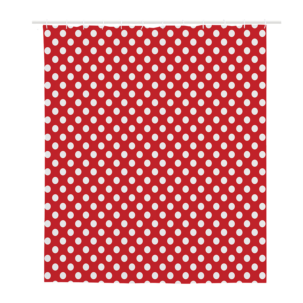 Red And White Polka Dot Pattern Print Polyester Shower Curtain