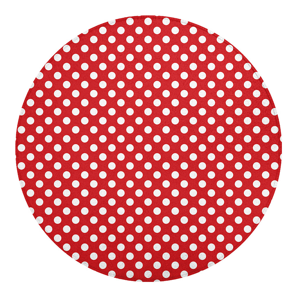 Red And White Polka Dot Pattern Print Round Blanket