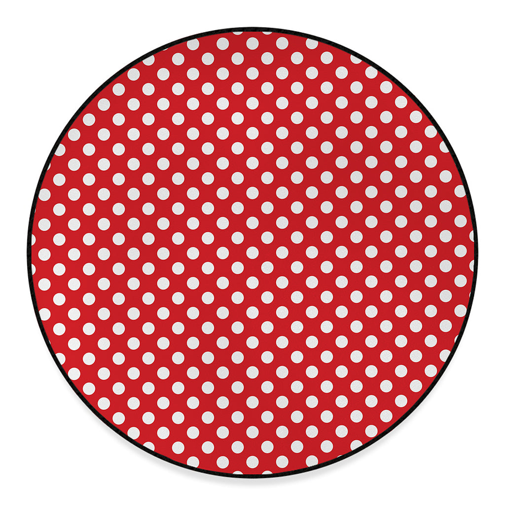 Red And White Polka Dot Pattern Print Round Floor Mat