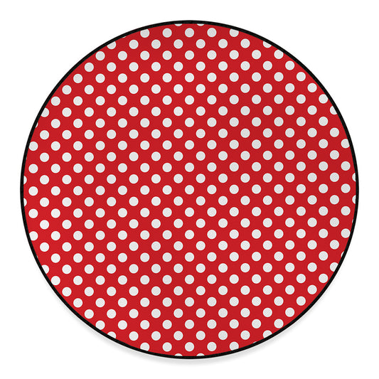 Red And White Polka Dot Pattern Print Round Floor Mat
