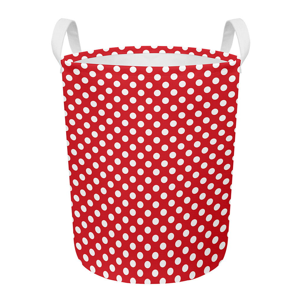 Red And White Polka Dot Pattern Print Round Laundry Basket