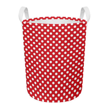Red And White Polka Dot Pattern Print Round Laundry Basket