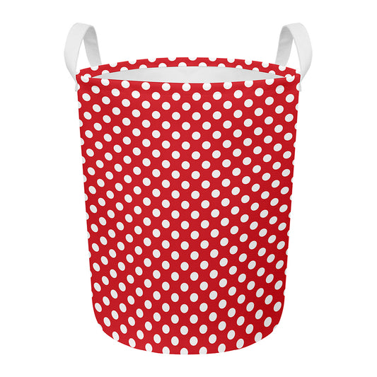 Red And White Polka Dot Pattern Print Round Laundry Basket