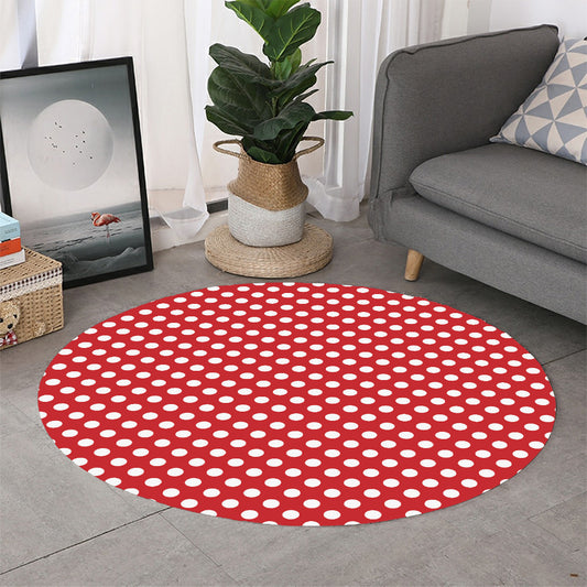 Red And White Polka Dot Pattern Print Round Rug