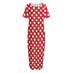 Red And White Polka Dot Pattern Print Short Sleeve Long Nightdress