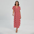 Red And White Polka Dot Pattern Print Short Sleeve Maxi Dress