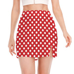Red And White Polka Dot Pattern Print Side Slit Mini Skirt