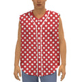 Red And White Polka Dot Pattern Print Sleeveless Baseball Jersey