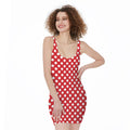 Red And White Polka Dot Pattern Print Sleeveless Bodycon Dress