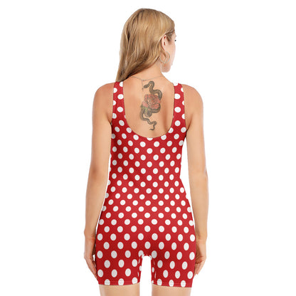 Red And White Polka Dot Pattern Print Sleeveless One Piece Swimsuit