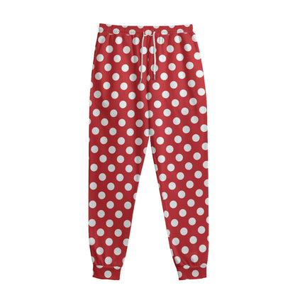 Red And White Polka Dot Pattern Print Sweatpants