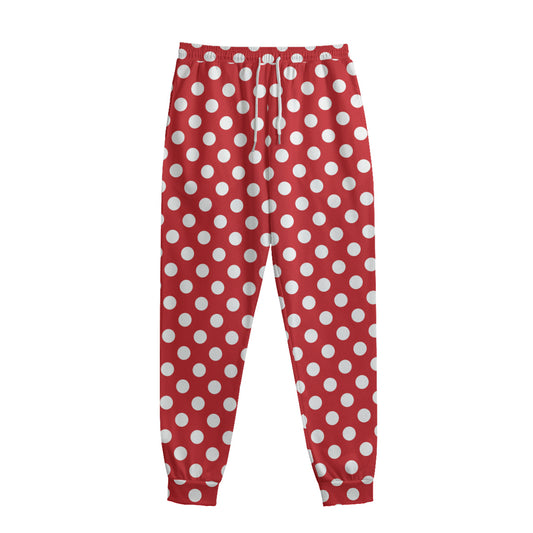 Red And White Polka Dot Pattern Print Sweatpants