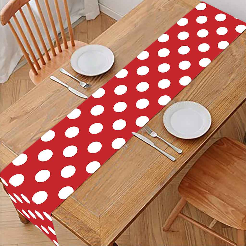Red And White Polka Dot Pattern Print Table Runner