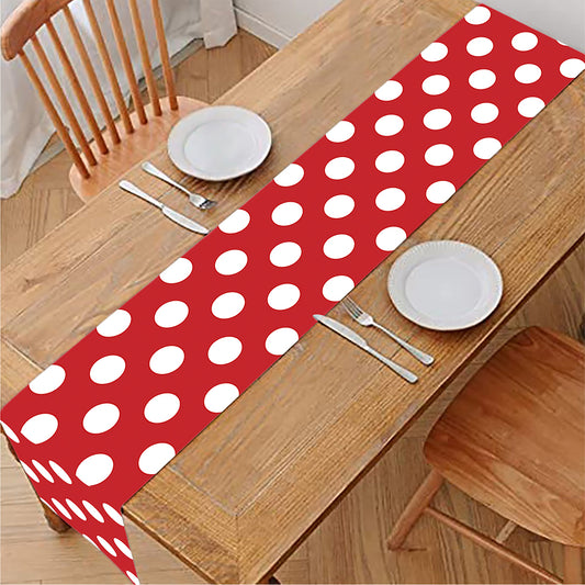 Red And White Polka Dot Pattern Print Table Runner