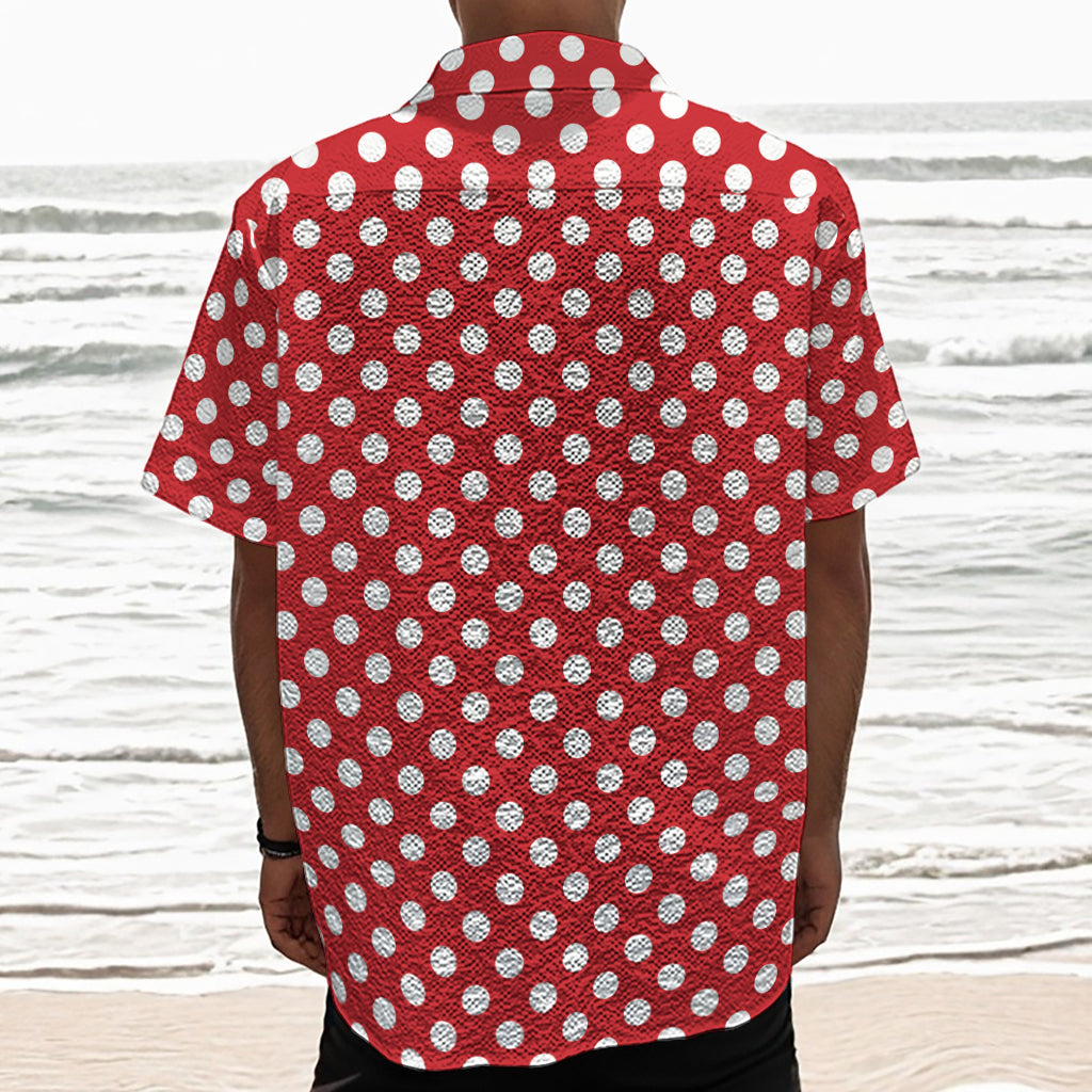Red And White Polka Dot Pattern Print Textured Short Sleeve Shirt