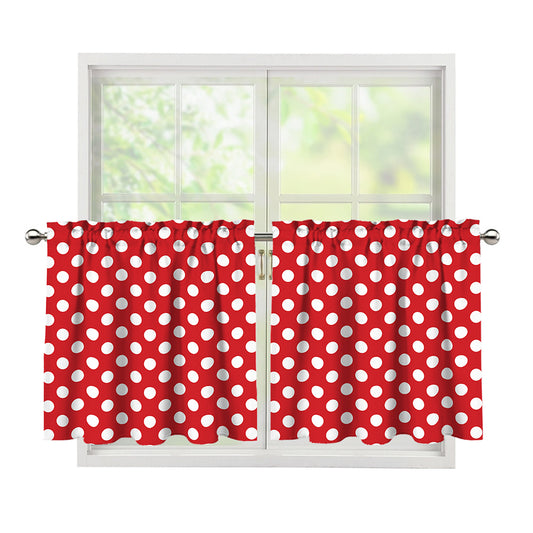 Red And White Polka Dot Pattern Print Tier Curtains