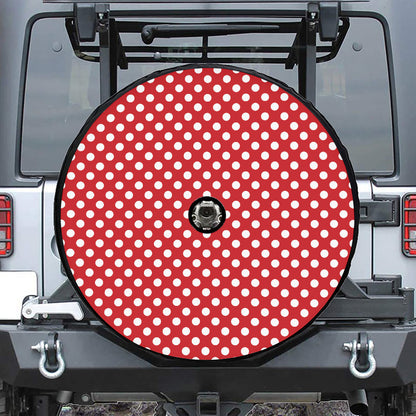 Red And White Polka Dot Pattern Print Tire Cover With Camera Hole