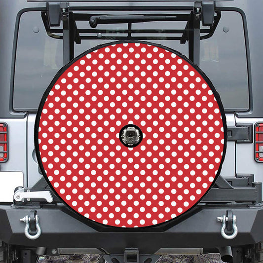 Red And White Polka Dot Pattern Print Tire Cover With Camera Hole