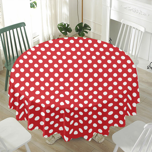 Red And White Polka Dot Pattern Print Waterproof Round Tablecloth