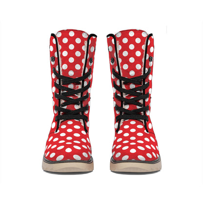 Red And White Polka Dot Pattern Print Winter Boots