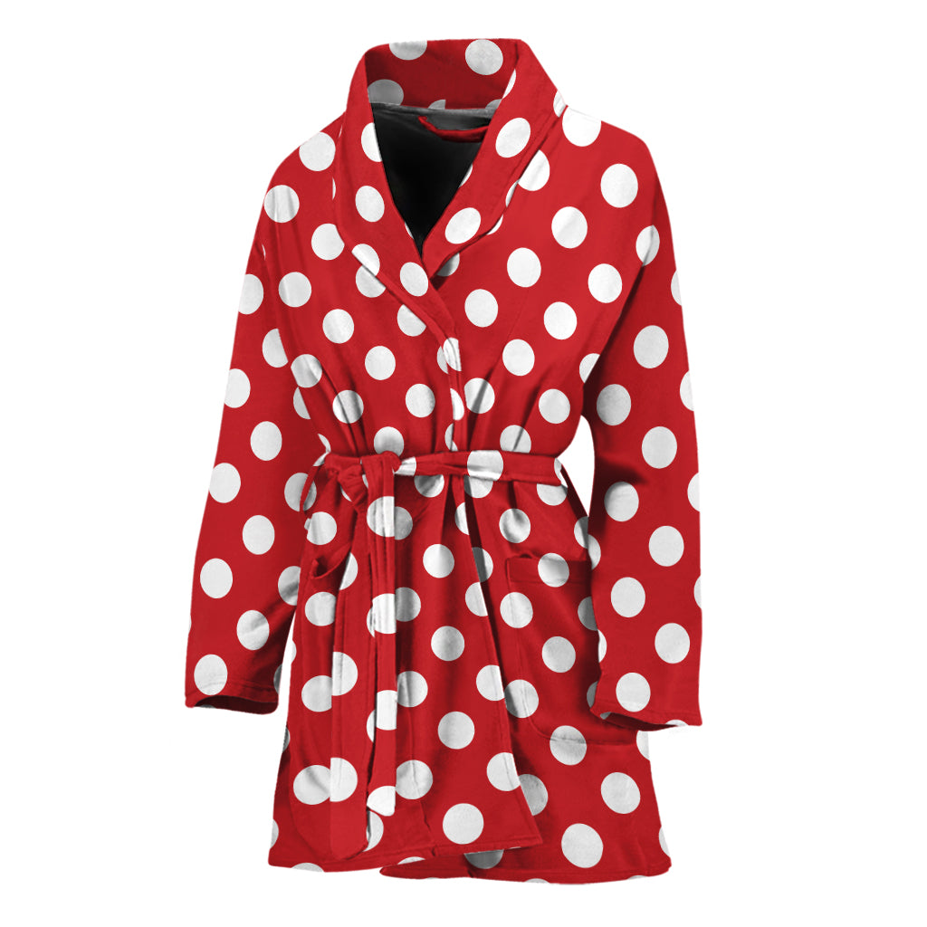 Red And White Polka Dot Pattern Print Women's Bathrobe
