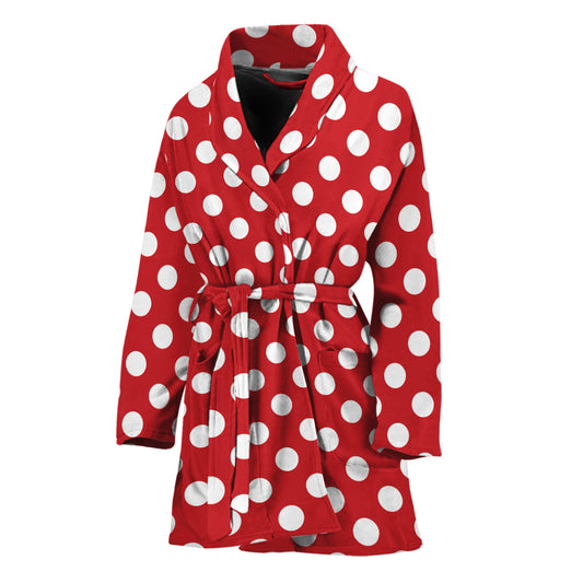 Red And White Polka Dot Pattern Print Women's Bathrobe