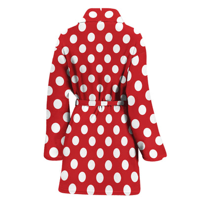 Red And White Polka Dot Pattern Print Women's Bathrobe