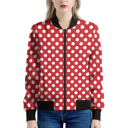 Red And White Polka Dot Pattern Print Women's Bomber Jacket