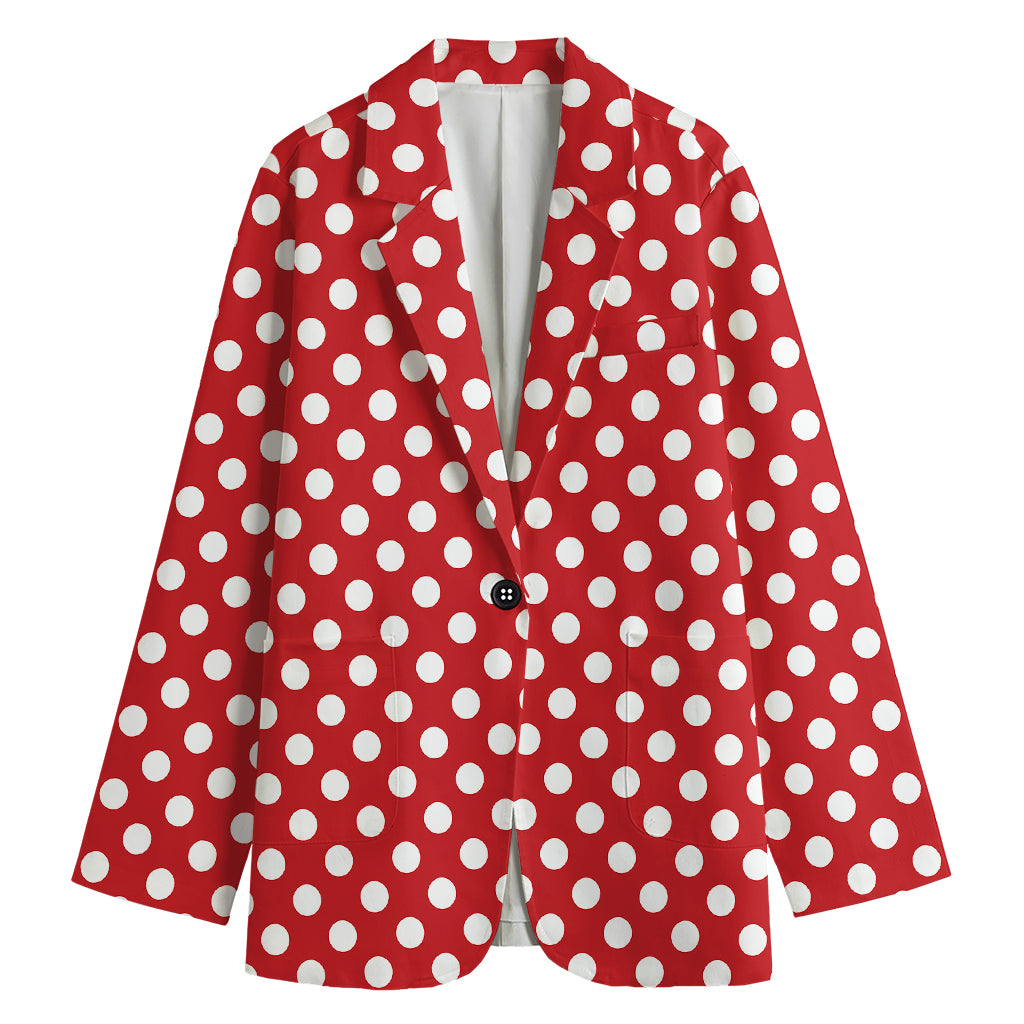 Red And White Polka Dot Pattern Print Women's Cotton Blazer